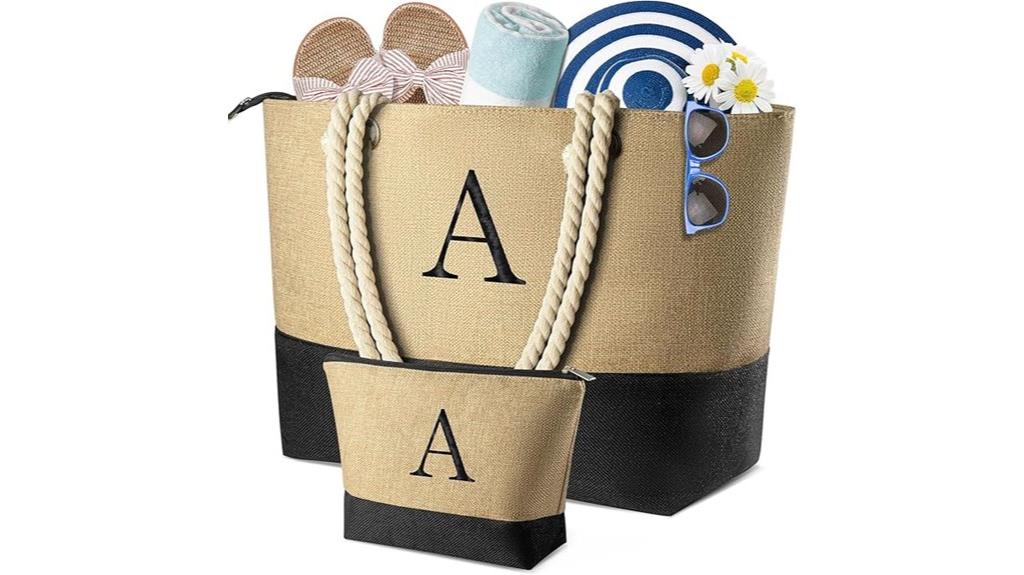 beach bag with makeup