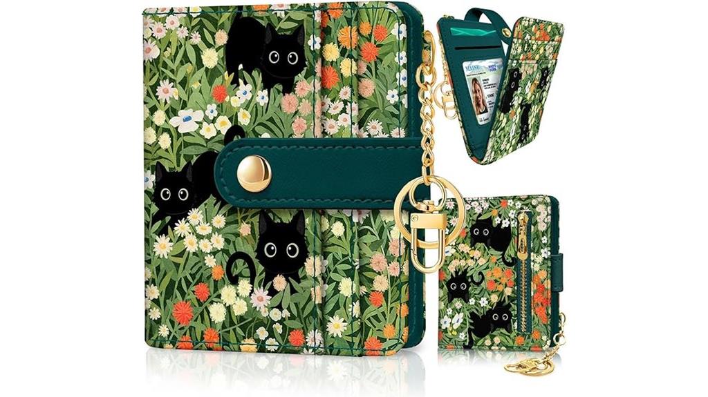 black cat floral rfid wallet