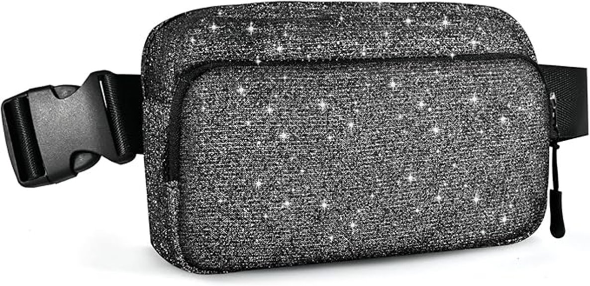 black glitter fanny pack