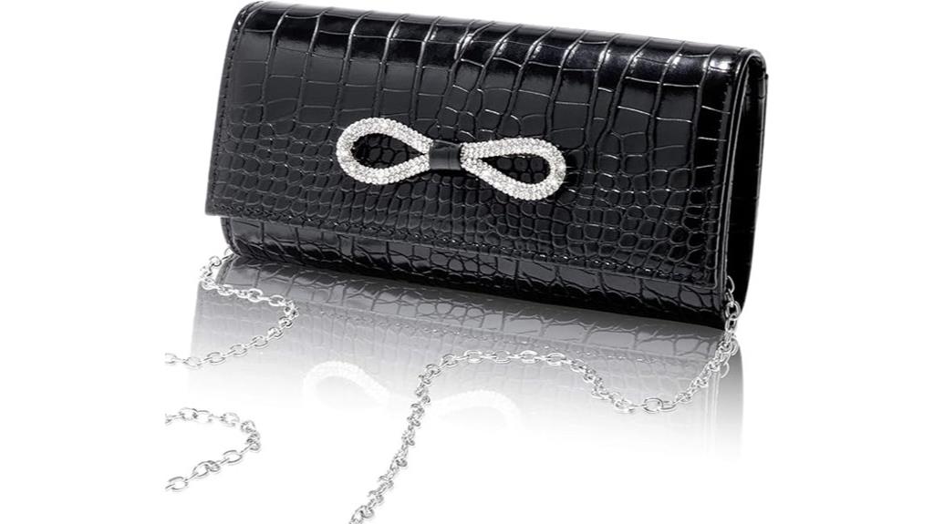 black patent crocodile clutch