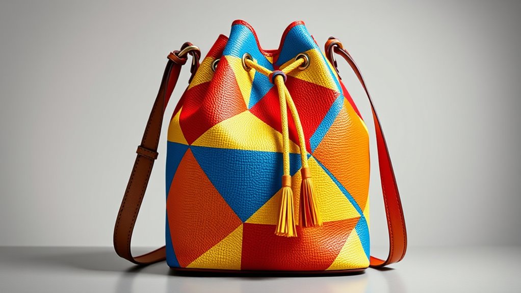 colorful patterned bucket bag