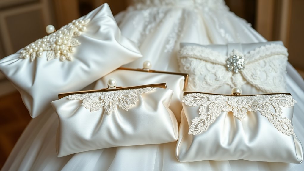 elegant white wedding clutches