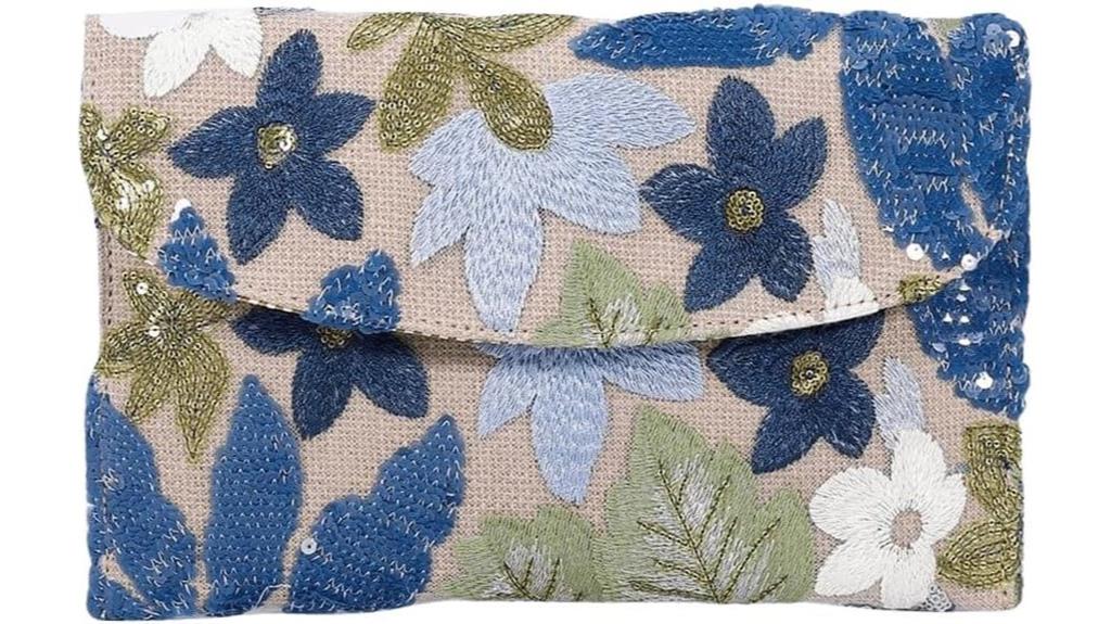 floral embroidered clutch bag