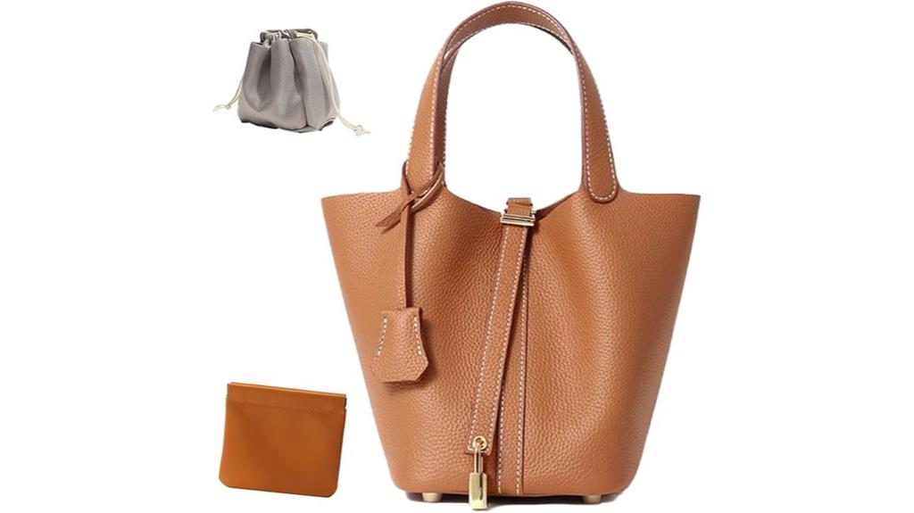 leather lock bucket bag