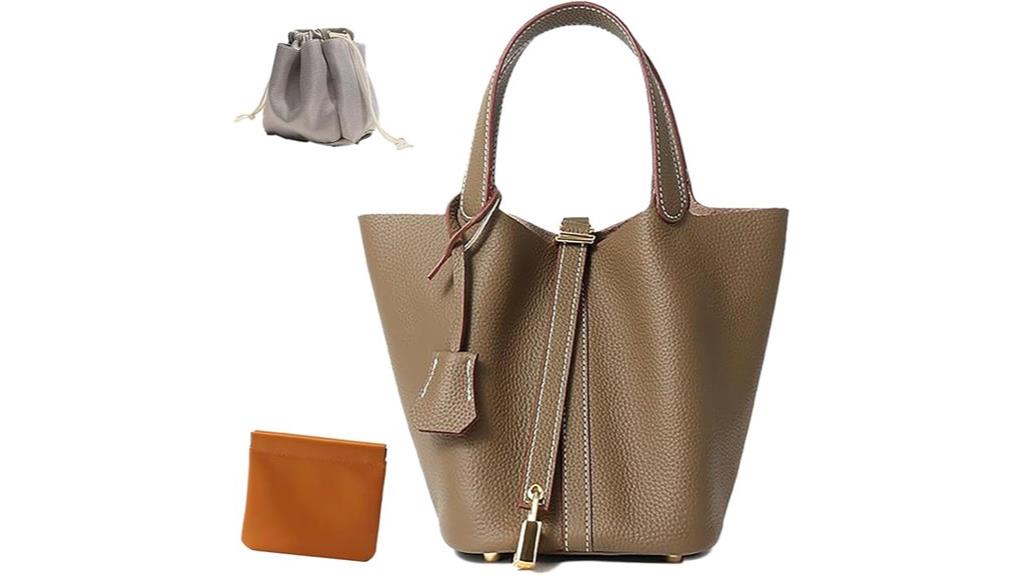 leather lock bucket bag
