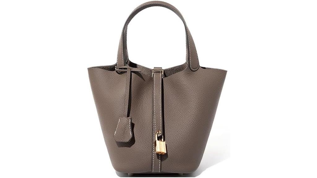 leather lock bucket bag