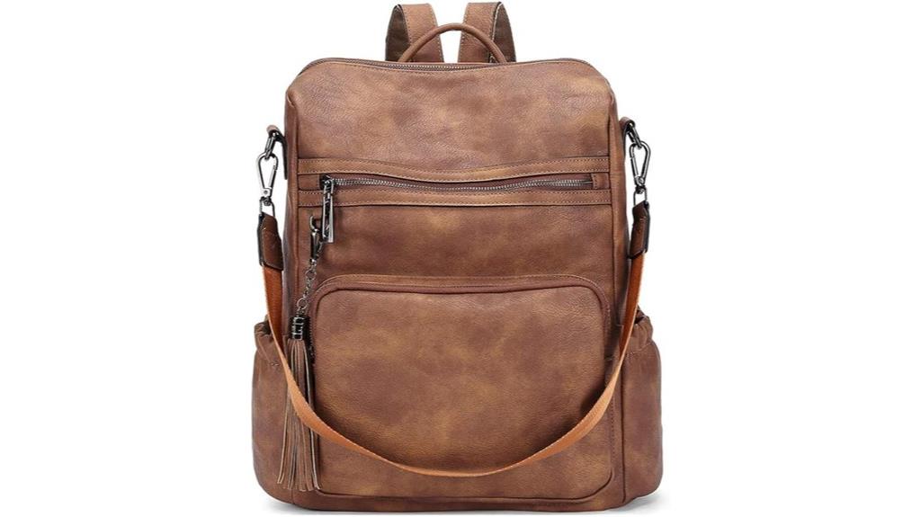 leather travel backpack with tassel