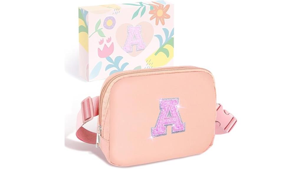 pink belt bag with initials