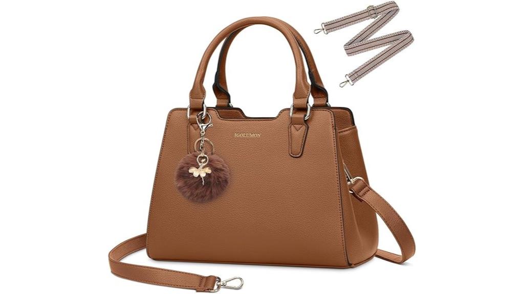 vegan leather pompom satchel