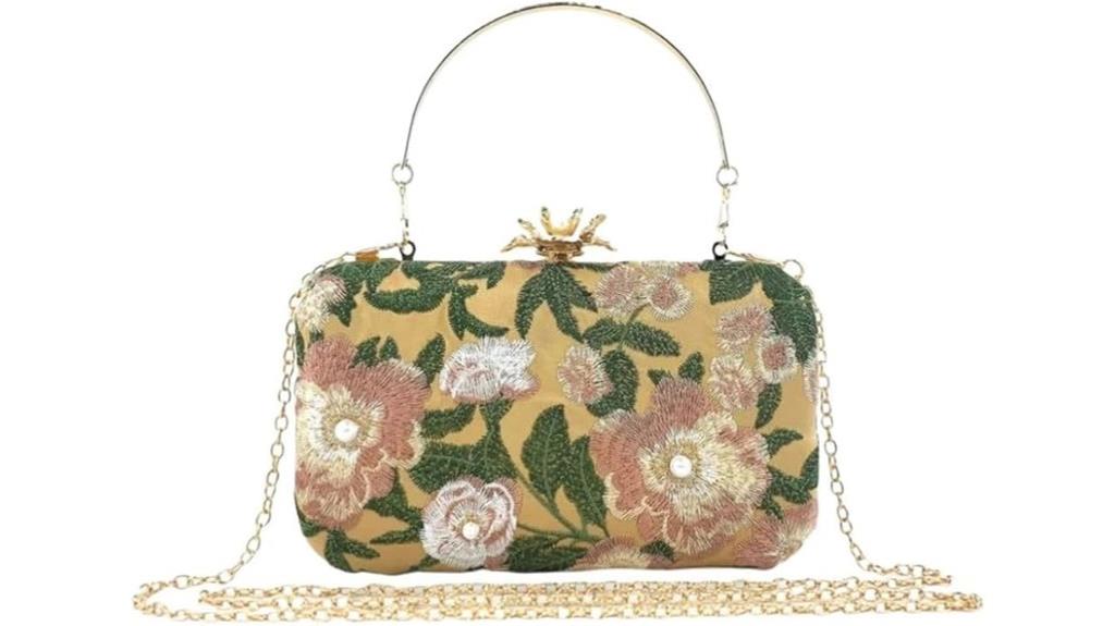 vintage floral embroidered clutch