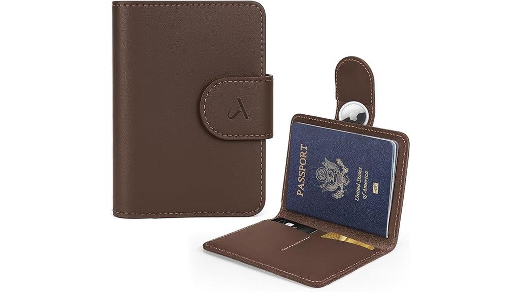 leather passport holder with airtag