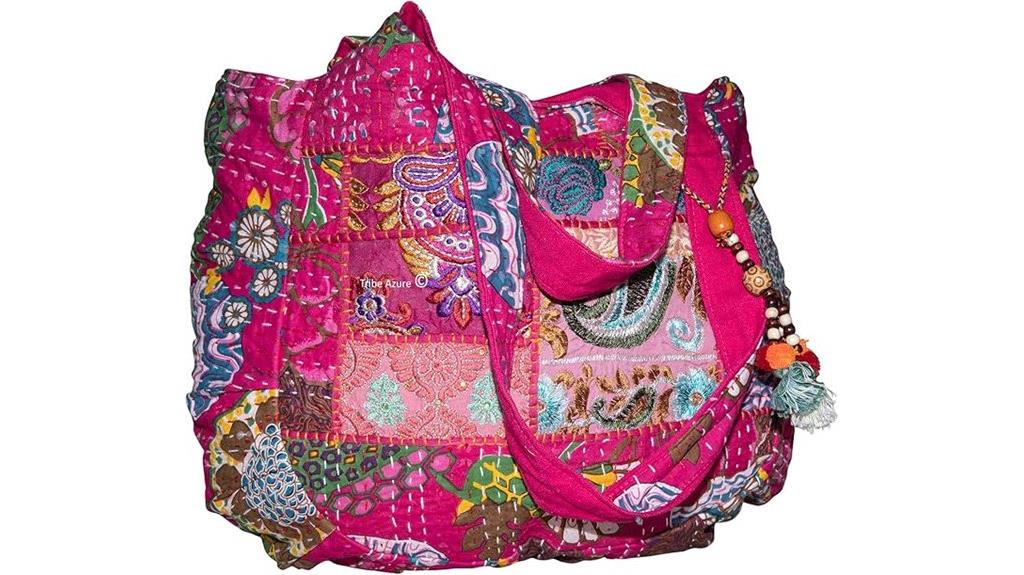 pink boho embroidered tote