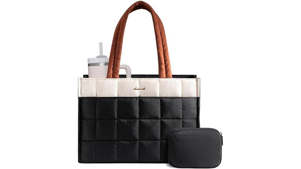 puffer tote with laptop