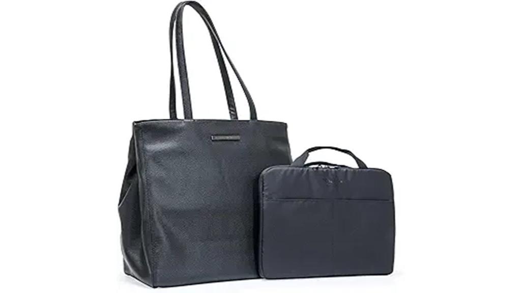 vegan leather laptop tote