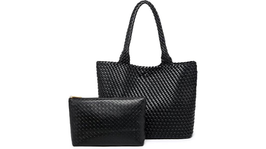 vegan leather woven tote