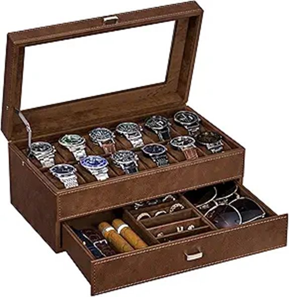BEWISHOME 12-Slot Men’s Watch Box with Drawer