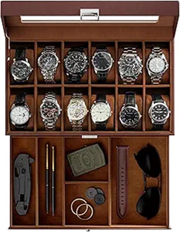 ProCase 12-Slot Watch Box with Drawer and Glass Lid