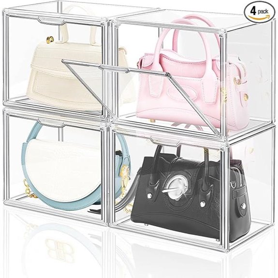 DILIBRA 4-Pack Clear Acrylic Handbag Storage Boxes