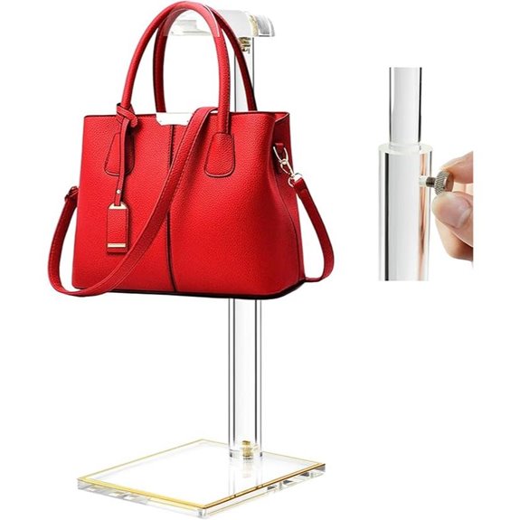 Acrylic Adjustable Purse Display Stand with Gold Trim