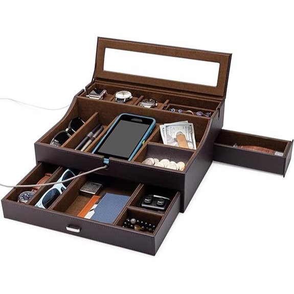 Men's Leather Valet Organizer with Charging Station