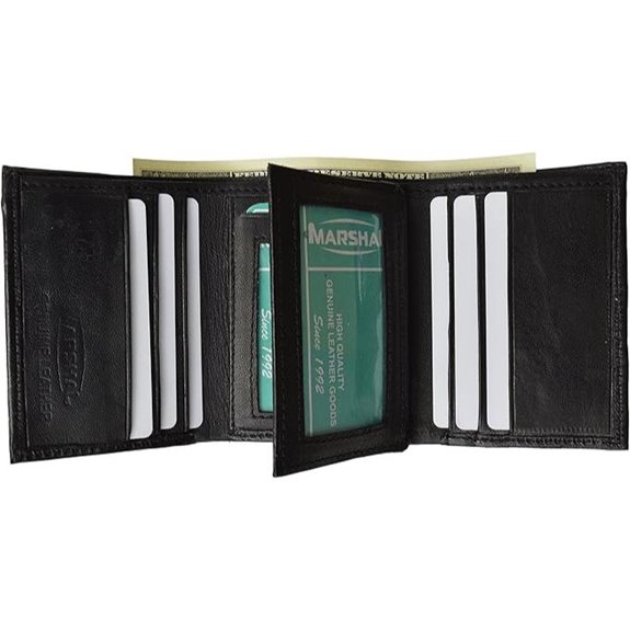 Mens Black Leather Wallet Lamb Classic Trifold by Marshal