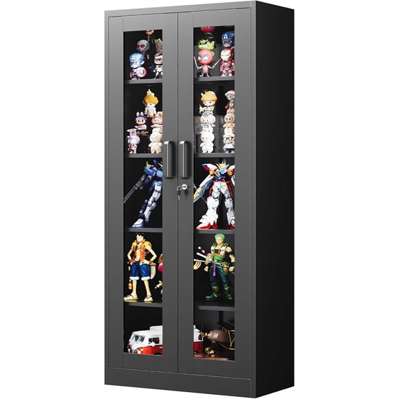 Black Metal Display Cabinet with Glass Doors