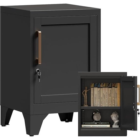 Black Metal Locker Nightstand with Lockable Door