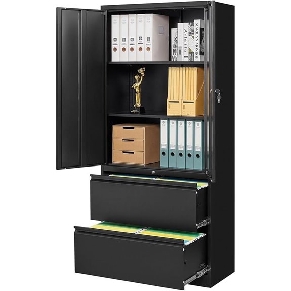 SISESOL Black Metal Locking Storage Cabinet with Drawers