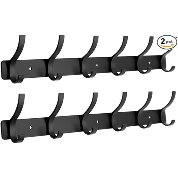 Wall-Mounted Coat Rack with 6 Hooks (2 Pack Black)