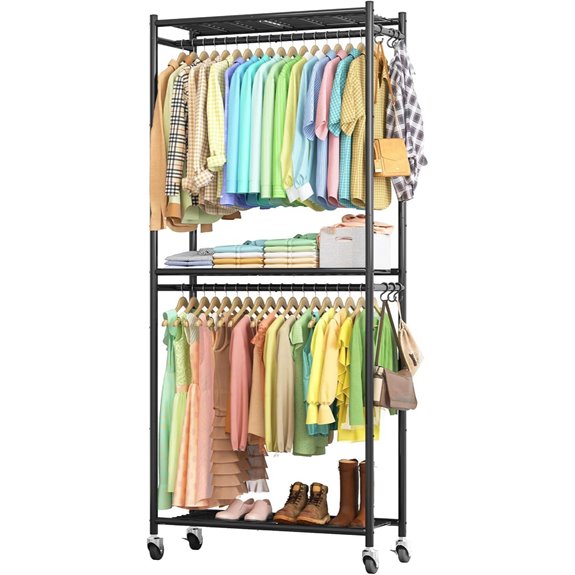 Clothes Rack with Shelves Wheels Hooks Black