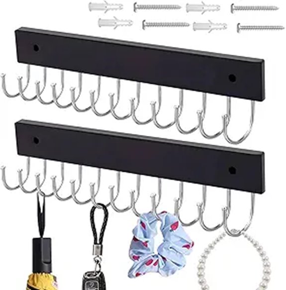 Black Wooden Necklace & Jewelry Wall Organizer (2 Pack)