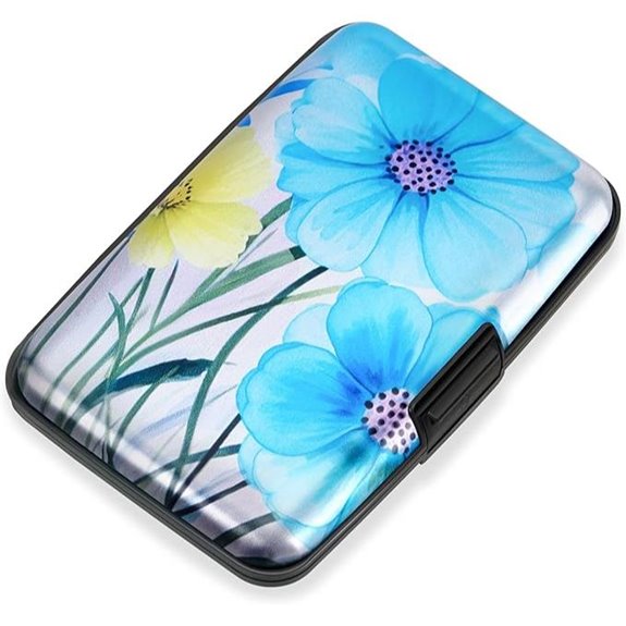 Mayski RFID Aluminum Card Holder with Blue Flower