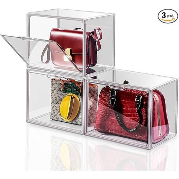 3-Pack Clear Acrylic Handbag Organizer with Magnetic Door