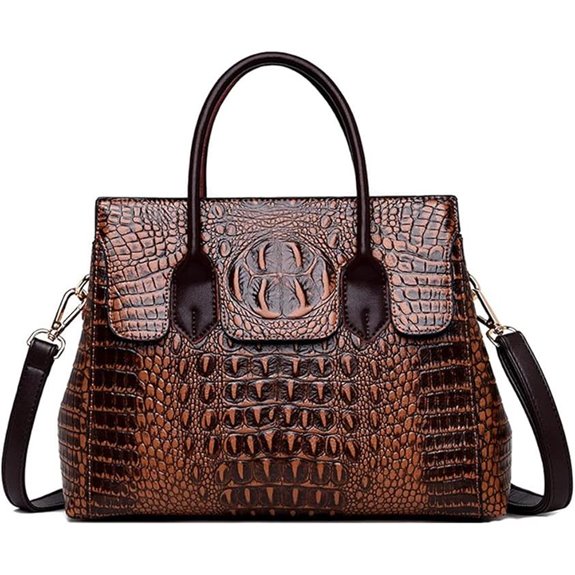 Women Crocodile Pattern Leather Satchel Handbag