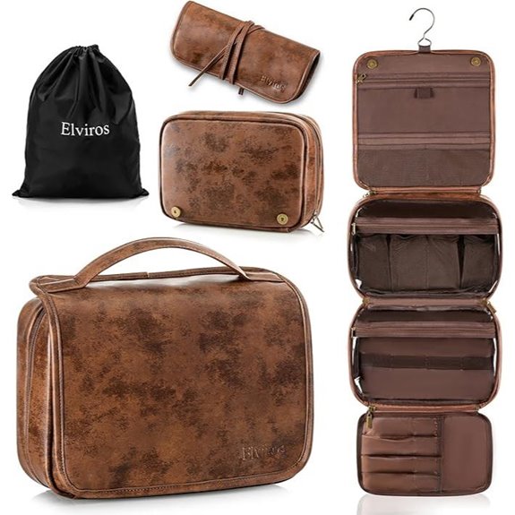 Elviros Hanging Travel Toiletry Bag in Dark Brown