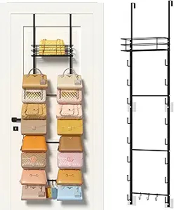 Over-the-Door Purse Organizer with Hooks and Basket