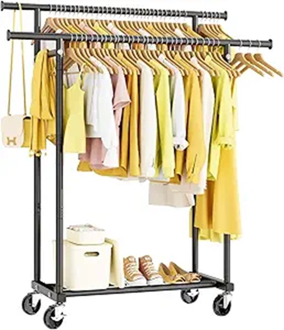 Double Rod Rolling Clothing Rack for Bedroom and Laundry