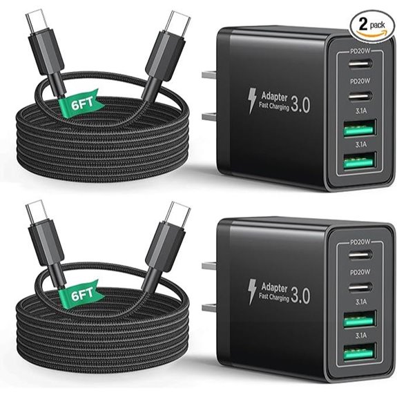 40W USB-C Charger 2-Pack with 4 Ports and Cables