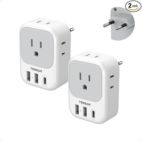 TESSAN European Plug Adapter with USB-C and Outlets