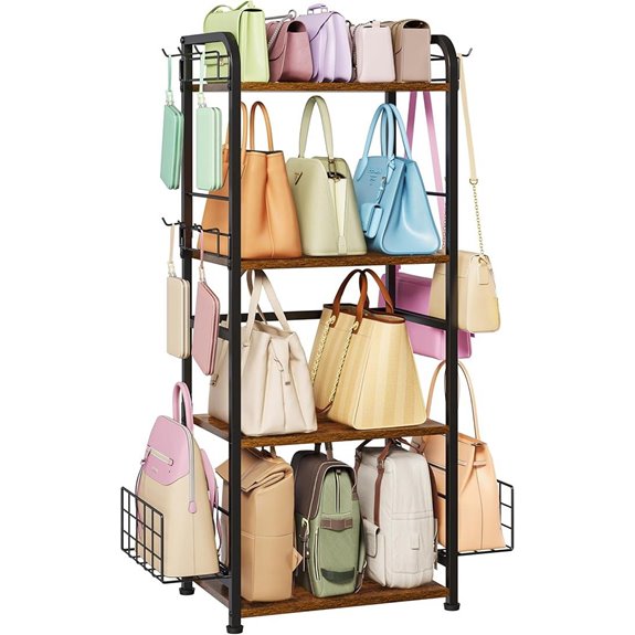 4-Tier Purse Organizer with Hooks and Baskets
