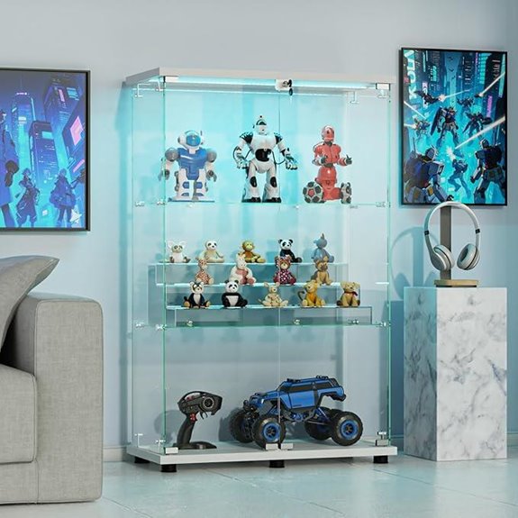 VINGLI Glass Display Cabinet with Shelves and Lock