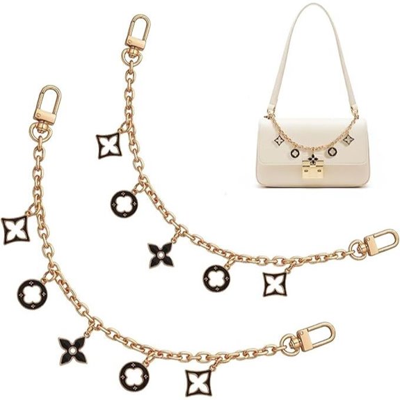 2 Pcs Bag Charm Chain with Gold Black Flower Pendant