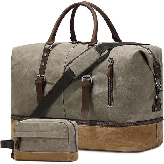 FENGDONG Green Canvas & Leather Duffel Bag