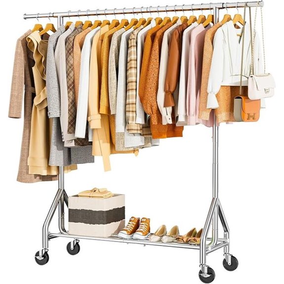 Heavy Duty Metal Clothing Rack with Wheels and Shelves