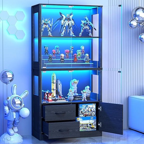 Glass Display Cabinet with Lights and Shelves