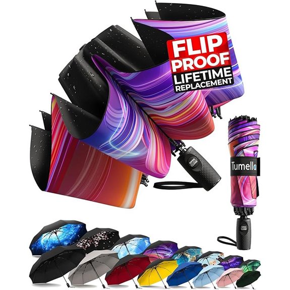 TUMELLA Inverted Travel Umbrella with Auto-Fold