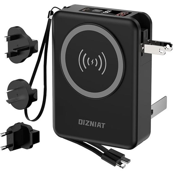 10,000mAh Portable Wireless Charger with Built-in Cables