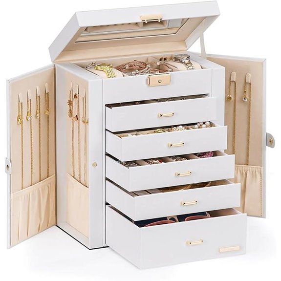 Homde Large Jewelry Box with Mirror and Lock