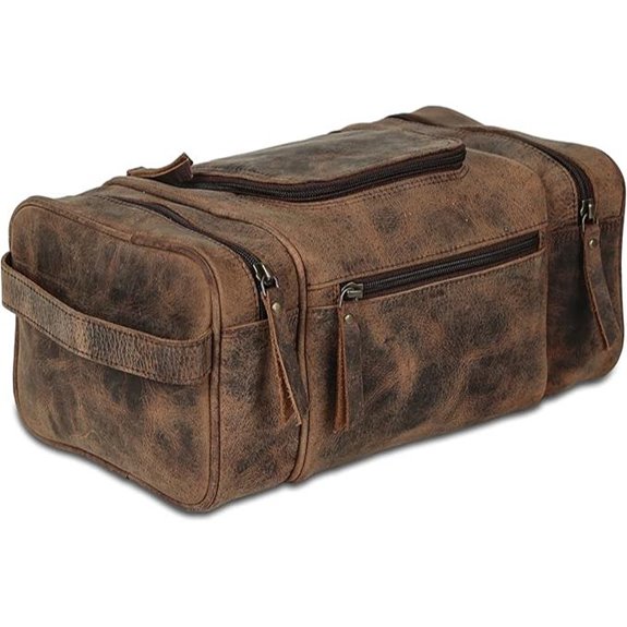 KomalC Extra-Large Leather Travel Toiletry Bag