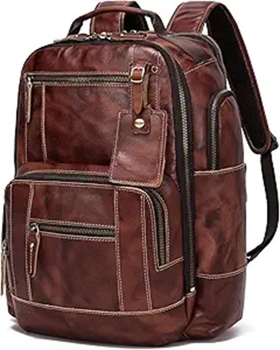 LANNSYNE Full Grain Leather Backpack For Men Fits 16 Laptop Coffee